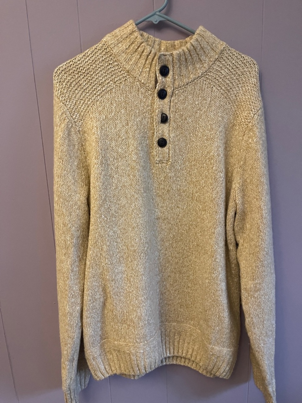 Men's Ribbed Henley Sweater in Light Beige